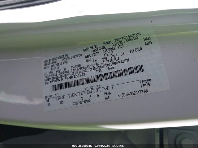 Ford F-150 Xlt 2022 1FTEW1CP9NKE54942 Image 9