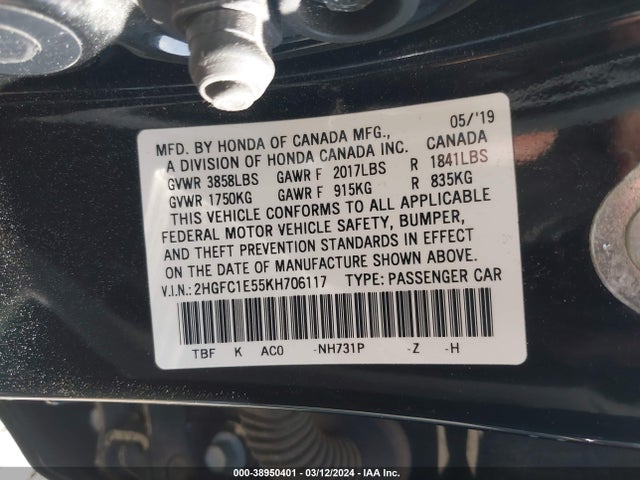 Honda CIVIC SI 2019 2HGFC1E55KH706117 Image 9