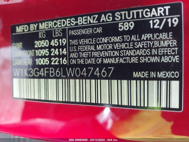W1K3G4FB6LW047467 Mercedes-Benz A 220 4matic