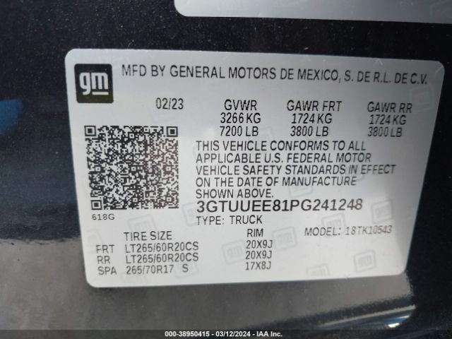 3GTUUEE81PG241248 GMC Sierra 1500 4wd  Short Box At4