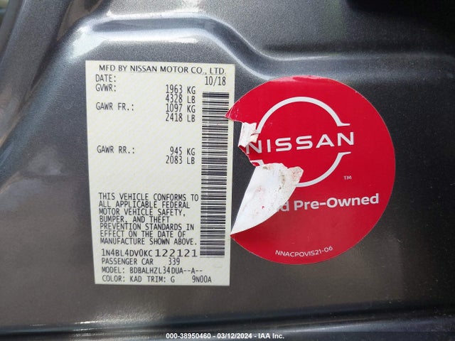Nissan Altima 2.5 Sv 2019 1N4BL4DV0KC122121 Image 9