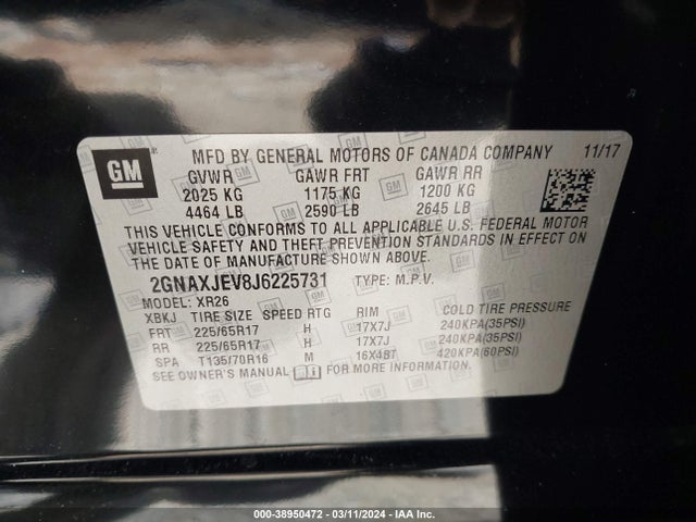 Chevrolet EQUINOX LT 2018 2GNAXJEV8J6225731 Image 9