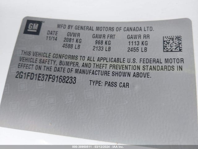 Chevrolet Camaro 1lt 2015 2G1FD1E37F9168233 Image 9