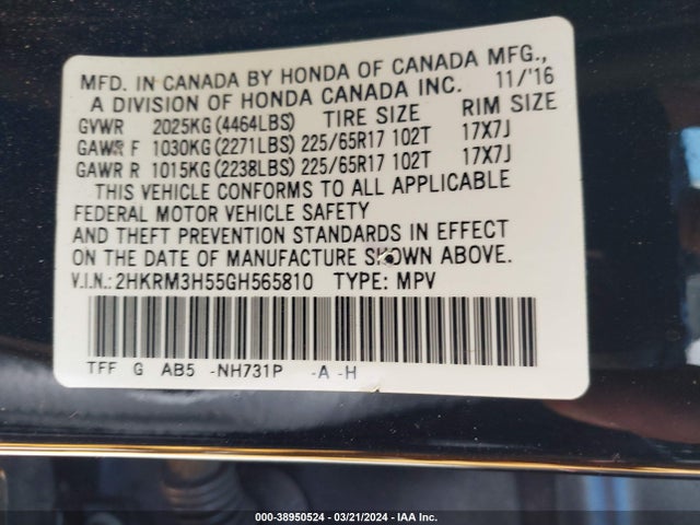 Honda CR-V EX 2016 2HKRM3H55GH565810 Image 9
