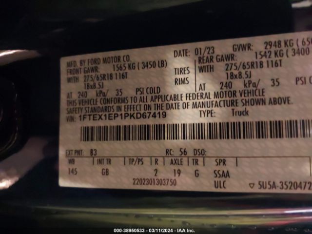 1FTEX1EP1PKD67419 Ford F-150 Xl
