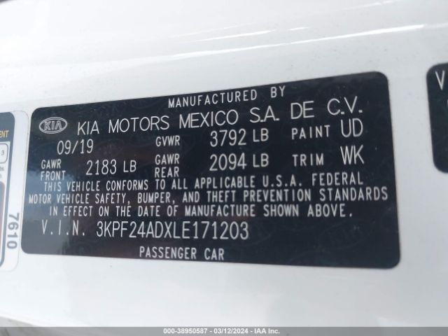 3KPF24ADXLE171203 KIA Forte Lxs