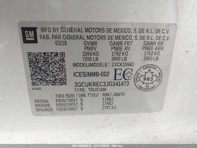 Chevrolet Silverado 1500 1lt/2lt 2018 3GCUKREC3JG341473 Image 9