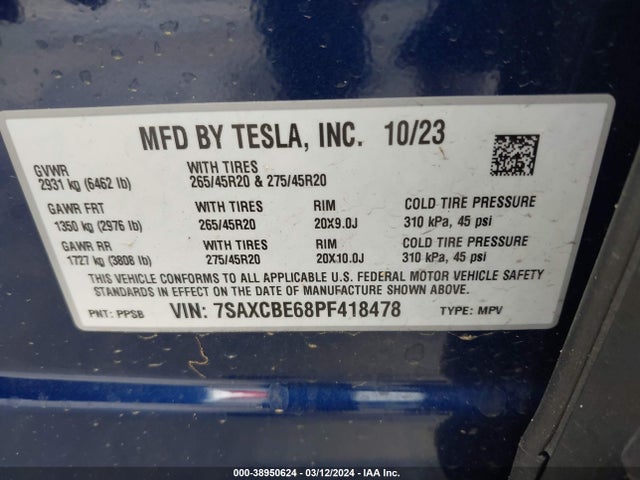 7SAXCBE68PF418478 Tesla Model X Plaid Tri Motor All-wheel Drive