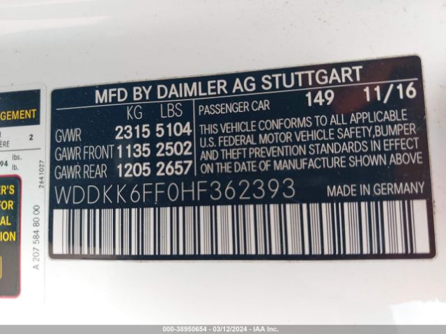 WDDKK6FF0HF362393 Mercedes-Benz E 400