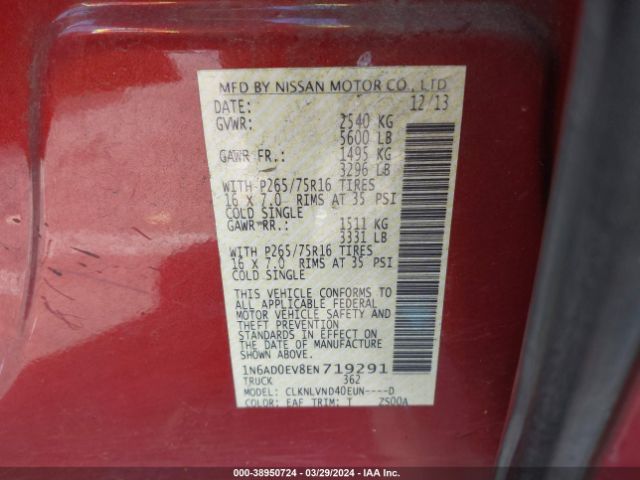 1N6AD0EV8EN719291 Nissan Frontier Pro-4x