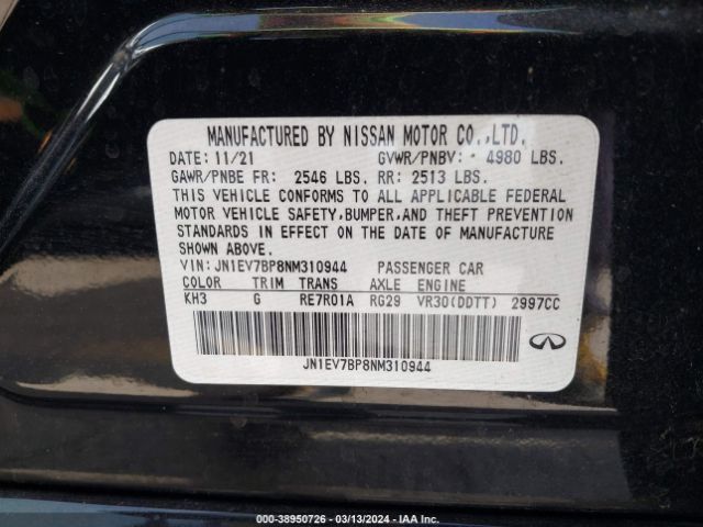 JN1EV7BP8NM310944 Infiniti Q50 LUXE