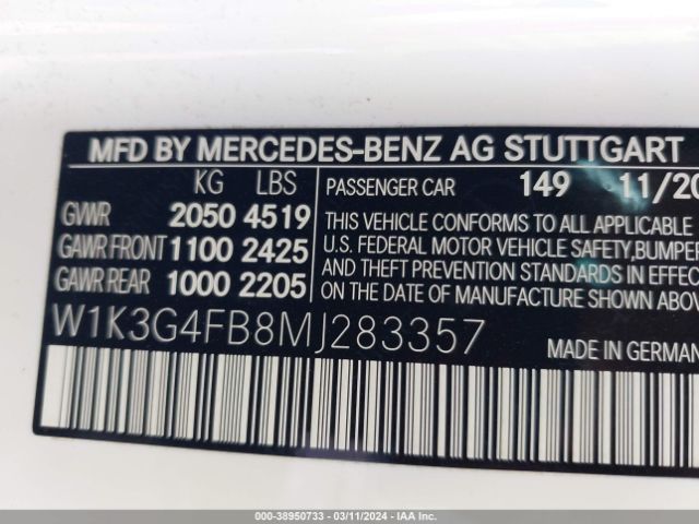 W1K3G4FB8MJ283357 Mercedes-Benz A 220 4matic