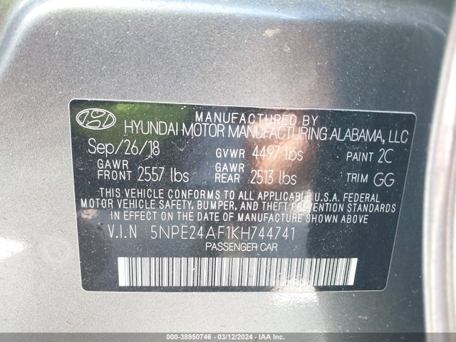 Hyundai SONATA SE 2019 5NPE24AF1KH744741 Image 9