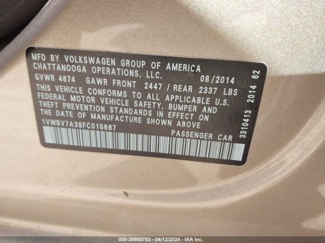 1VWBV7A38FC015667 Volkswagen Passat 2.0l Tdi Se