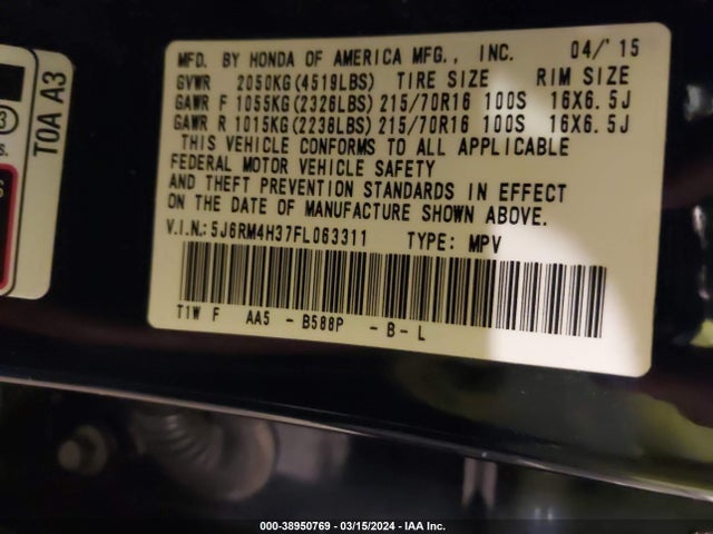 Honda CR-V LX 2015 5J6RM4H37FL063311 Image 9