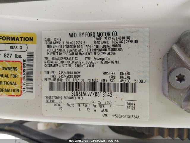 3LN6L5C97KR613143 Lincoln Mkz Reserve I