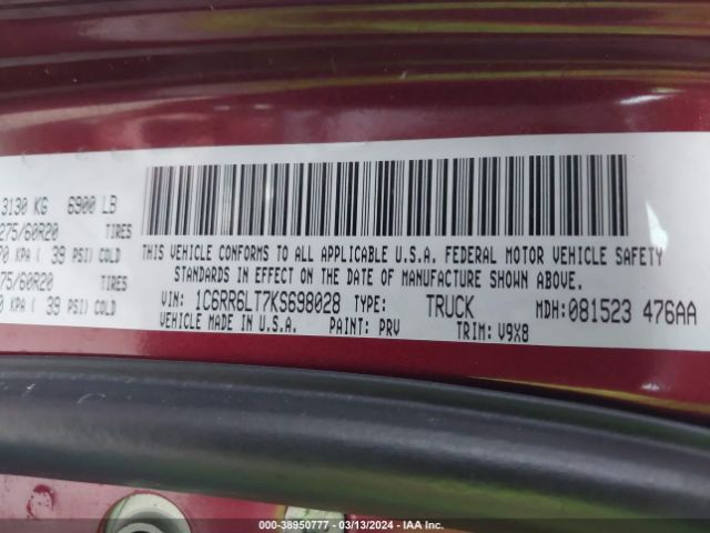 1C6RR6LT7KS698028 RAM 1500 Classic Warlock  4x2 5'7 Box