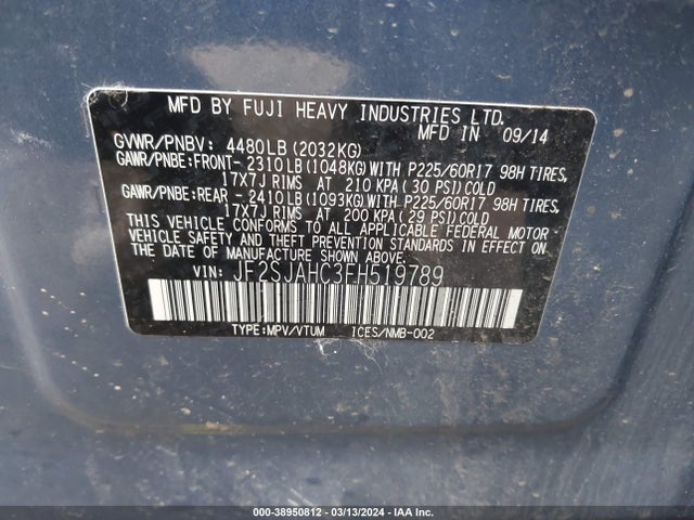Subaru Forester 2.5i Limited 2015 JF2SJAHC3FH519789 Image 9