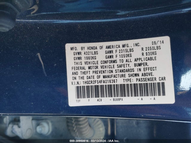 Honda Accord Sport 2015 1HGCR2F54FA016367 Image 9