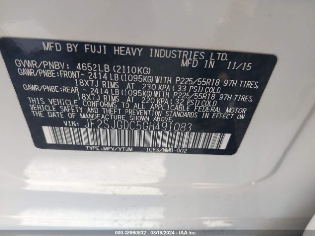 JF2SJGDC5GH491083 Subaru Forester 2.0xt Premium