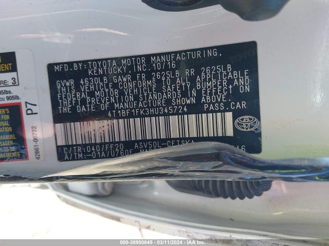 Toyota CAMRY SE 2017 4T1BF1FK3HU345724 Image 9