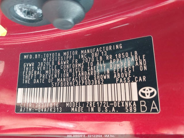Toyota Corolla Le Plus 2014 5YFBURHE3EP003862 Image 9