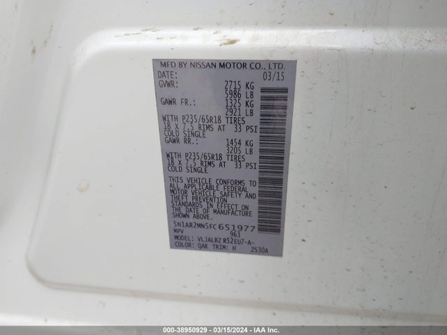 Nissan Pathfinder S 2015 5N1AR2MN5FC651977 Image 9