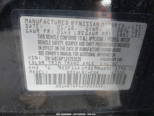 Nissan SENTRA S 2018 3N1AB7AP1JY253535 Image 9