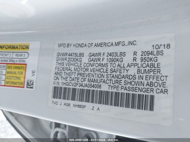 1HGCV2F34JA054006 Honda Accord Sport 2.0t