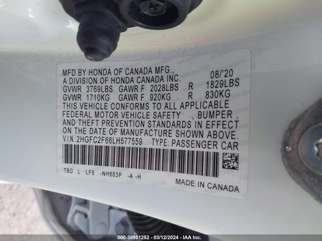 Honda Civic Lx 2020 2HGFC2F66LH577559 Image 9