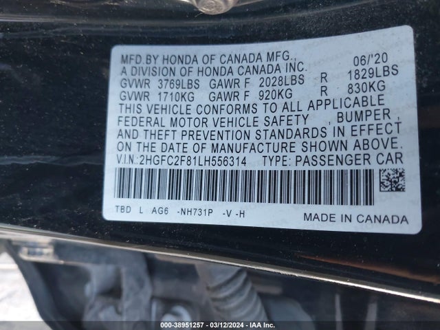 Honda Civic Sport 2020 2HGFC2F81LH556314 Image 9