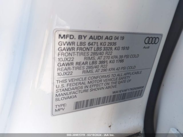 2019 AUDI Q8 WA1EVAF17KD036500 Photo 8