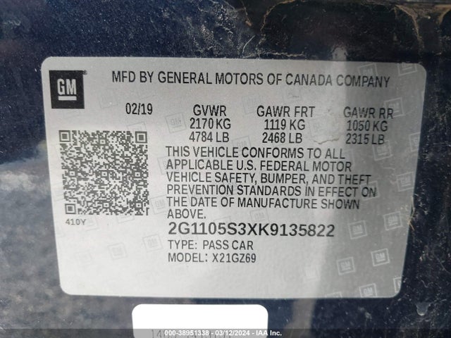 Chevrolet Impala Premier 2019 2G1105S3XK9135822 Image 9