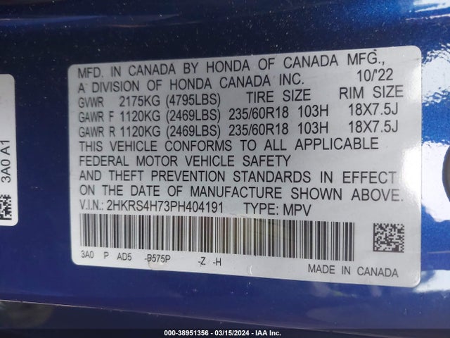 Honda Cr-v Ex-l Awd 2023 2HKRS4H73PH404191 Image 9