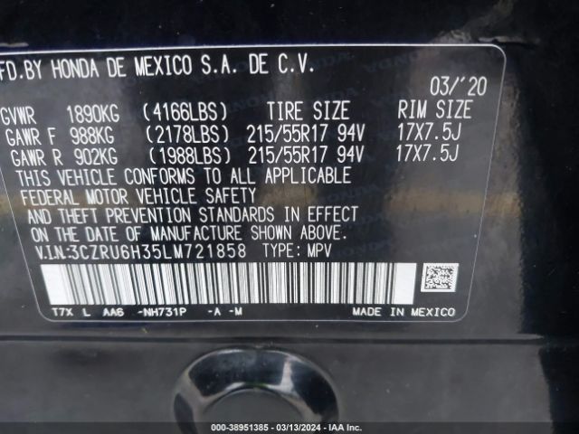 3CZRU6H35LM721858 Honda Hr-v Awd Lx