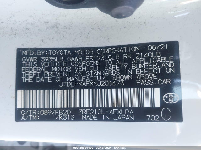 Toyota COROLLA LE 2022 JTDEPMAEXNJ206673 Image 9