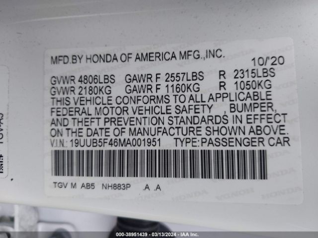 19UUB5F46MA001951 Acura Tlx Technology Package