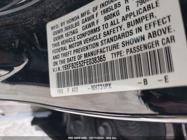 Honda Civic Lx 2015 19XFB2E52FE038365 Image 9