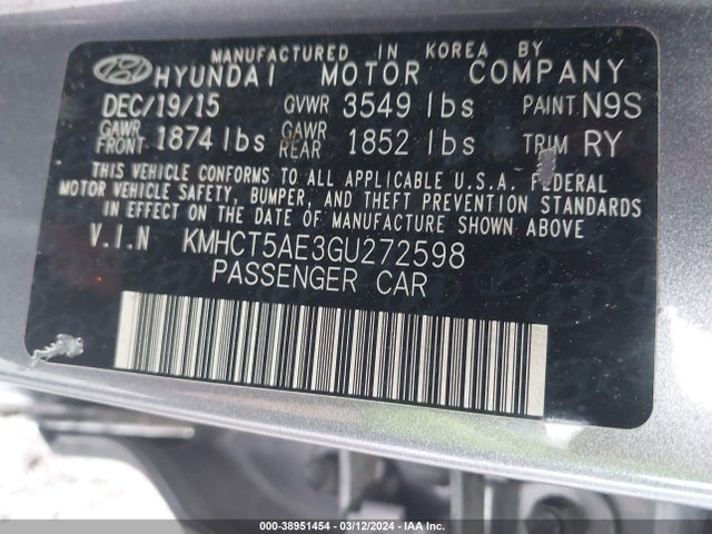 Hyundai ACCENT SE 2016 KMHCT5AE3GU272598 Image 9