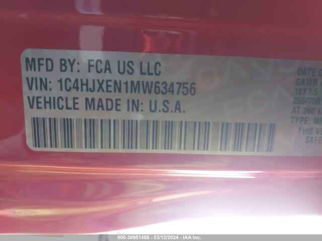 1C4HJXEN1MW634756 Jeep Wrangler Unlimited Sahara 4x4