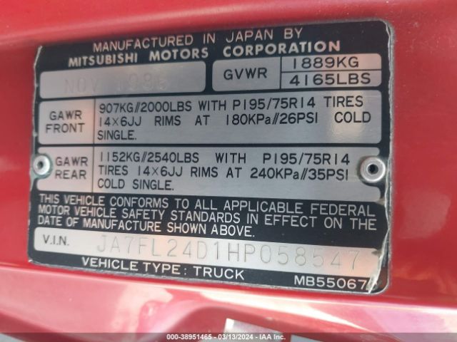 1987 MITSUBISHI MIGHTY MAX / S JA7FL24D1HP058547 Photo 8