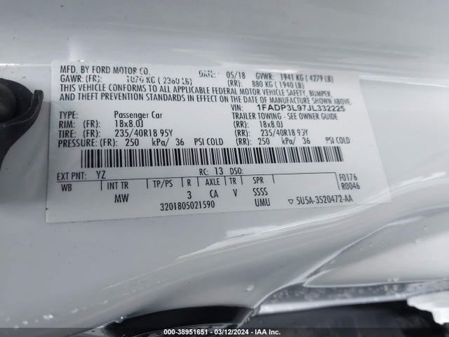 Ford FOCUS ST 2018 1FADP3L97JL332225 Image 9