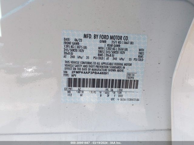 2FMPK4AP3PBA48091 Ford EDGE ST