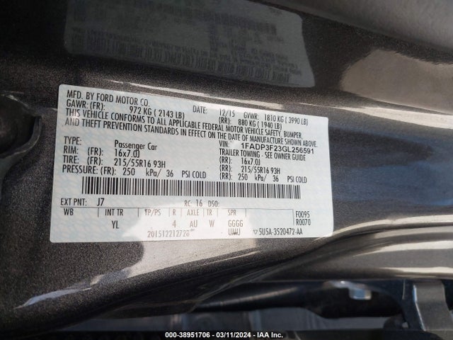 Ford FOCUS SE 2016 1FADP3F23GL256591 Image 9