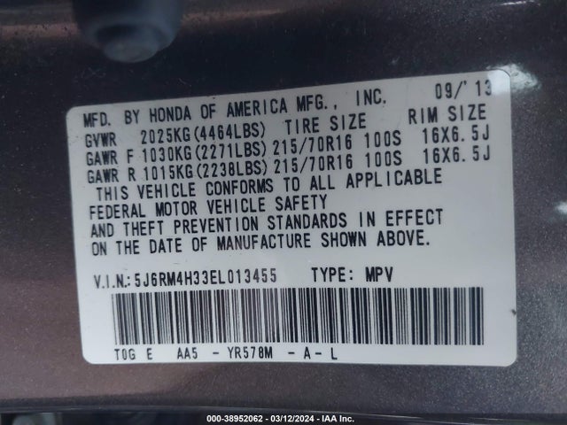 Honda CR-V LX 2014 5J6RM4H33EL013455 Image 9