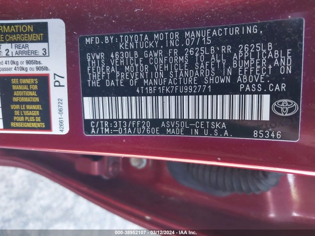 Toyota CAMRY SE 2015 4T1BF1FK7FU992771 Image 9