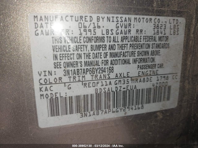 Nissan SENTRA SV 2016 3N1AB7AP6GY294168 Image 9