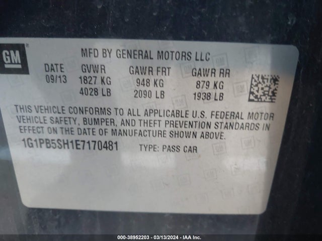 Chevrolet Cruze Ls Manual 2014 1G1PB5SH1E7170481 Image 9