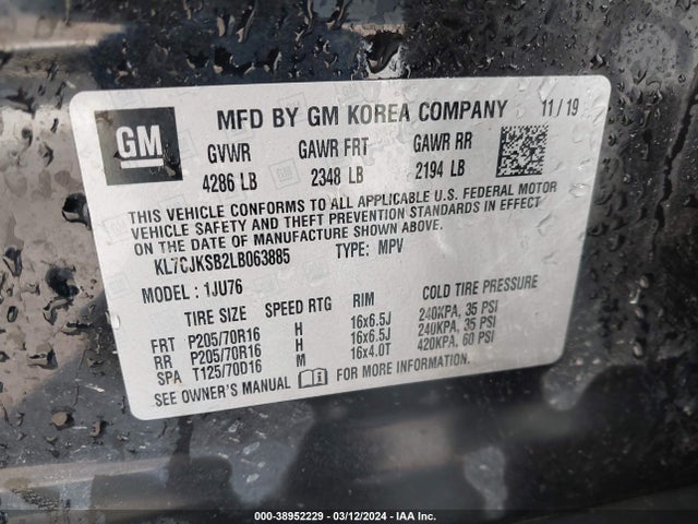 Chevrolet Trax Fwd Ls 2020 KL7CJKSB2LB063885 Image 9