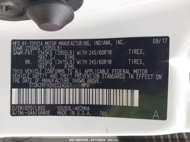 Toyota Highlander Xle 2017 5TDKZRFH2HS524551 Image 9
